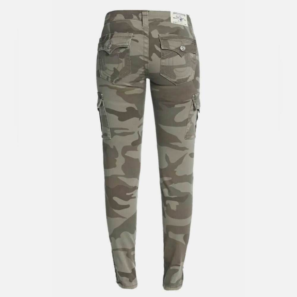 True Religion Skinny Cargo Ankle Zip Green Camo Flap Pocket Pants Sz 28 - Picture 3 of 8